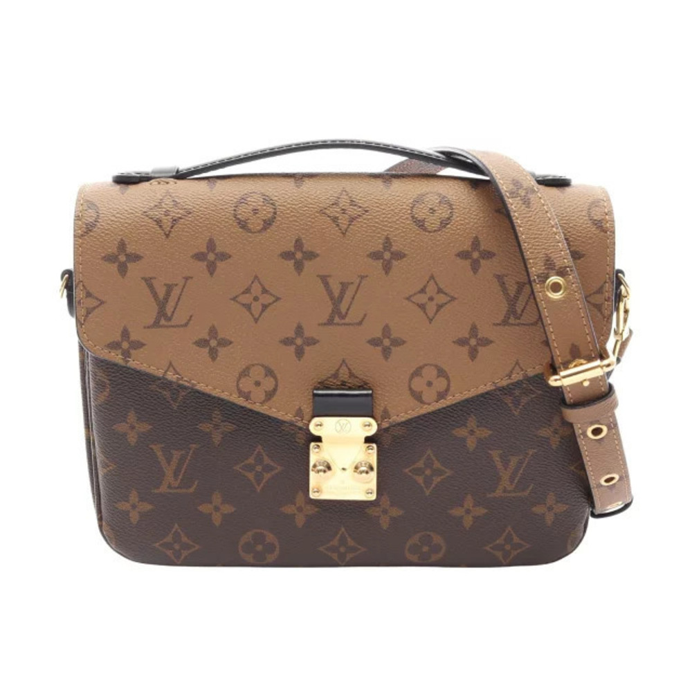 Louis Vuitton Pochette Metis Handbag Canvas Leather Monogram Reverse Brown Black
